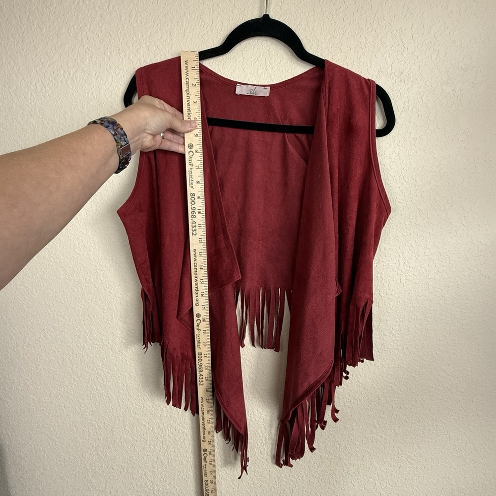 A3 Design Faux Suede Red Fringe Vest Western Festival Boho Hippie OS - Picture 5 of 7
